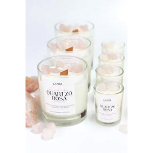 Bougie artisanale infusée de pierres naturelles pour Thanksgiving, LANJO, sans flamme, en verre gaufré avec pierres précieuses, bougie parfumée à la cire de soja - Product Image 2