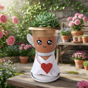 Maceta de Plástico Decorativa NF Lauren Angel Heart Flower Pot, Marca Privada, Pintada a Mano, con Alas Brillantes, Resistente a los Rayos UV, Ecológica - Product Image 3