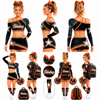 Seragam Kejuaraan Cheerleading Lengan Panjang Fleksibel dengan Rok, Berkilau dengan Rhinestone AB, Nyaman, dan Bahan Elastis Tinggi