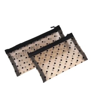 Heart Print Mesh Makeup Bags, Mini Cosmetic Wash Bag Zipper Travel <b>Toiletry</b> <b>Storage</b> Pouch Organizer Plastic Nylon Pencil Bag - Product Image 5