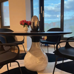 Table à manger italienne de luxe avec base en marbre naturel, plateau tournant rond et léger pour meubles de maison modernes - Product Image 2