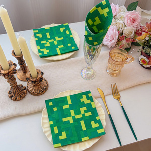 Custom Printed Napkins Square Disposable Party <b>Tissues</b> Birthday Tableware 330mm Green Pixel Design 20 Sheets Per Pack - Product Image 1