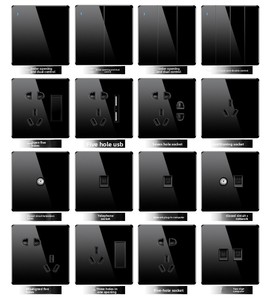Black Tempered Glass Smart Life 4-Way 10A Durable Wall Switch Socket Panel with Five-Hole Electrical Outlet