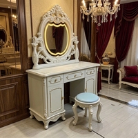 Ensemble de coiffeuse multifonctionnel de style européen d'inspiration royale avec miroir lumineux, luxueux et élégant pour chambre à coucher