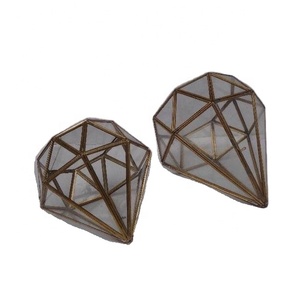 <b>Geometric</b> Diamond Shape Indoor Glass <b>Terrarium</b> with Brass Metal Sides for Succulent Cacti Fern Air Plant Home Decor - Product Image 1