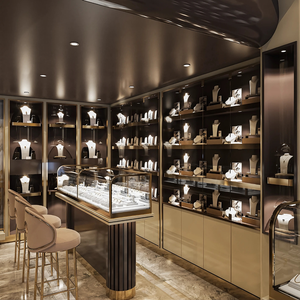 ألواح زخرفية بيضاء + سوداء + ذهبية، منصة عرض دائرية، خزانة عرض زجاجية شفافة، تصميم داخلي - Product Image 6