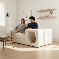 Canapé modulaire moderne avec niche intégrée pour animaux, abri pour chat, accoudoir, canapé en tissu adapté aux animaux pour le partage entre personnes et animaux