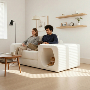 Divano Sezionale Modulare Moderno con Cuccia Integrata <span class=keywords><strong>per</strong></span> Animali Domestici, Divano in Tessuto Pet-Friendly con Bracciolo <span class=keywords><strong>per</strong></span> Gatti <span class=keywords><strong>e</strong></span> Animali Domestici <span class=keywords><strong>che</strong></span> Condividono lo Spazio - Product Image 1