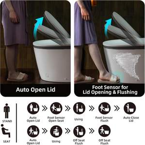 Toilette intelligente allongée à siphon en S, ouverture/fermeture automatique, chasse d'eau 1000g MaP, protection en mousse, capteur de pied, séchage, chasse automatique, hauteur ADA, siège chauffant - Product Image 4