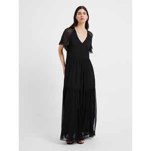 Robe longue en mousseline de soie à manches courtes, transparente, col en V, dos lacé - Product Image 3