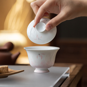 Guanlan White Porcelain Gaiwan With Lid Hand Painted Pink Orchid Kung Fu <b>Tea</b> <b>Set</b> Afternoon <b>Tea</b> - Product Image 1