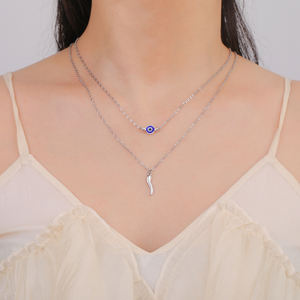 Collar de cuerno italiano de ojo malvado, collares de doble capa de Color dorado de acero inoxidable, regalo de joyería de protección de buena suerte para mujer - Product Image 2