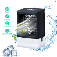 Mini enfriador de aire portátil con humidificador, 170ml, atomización, 600ml, control remoto, luz romántica de 7 colores