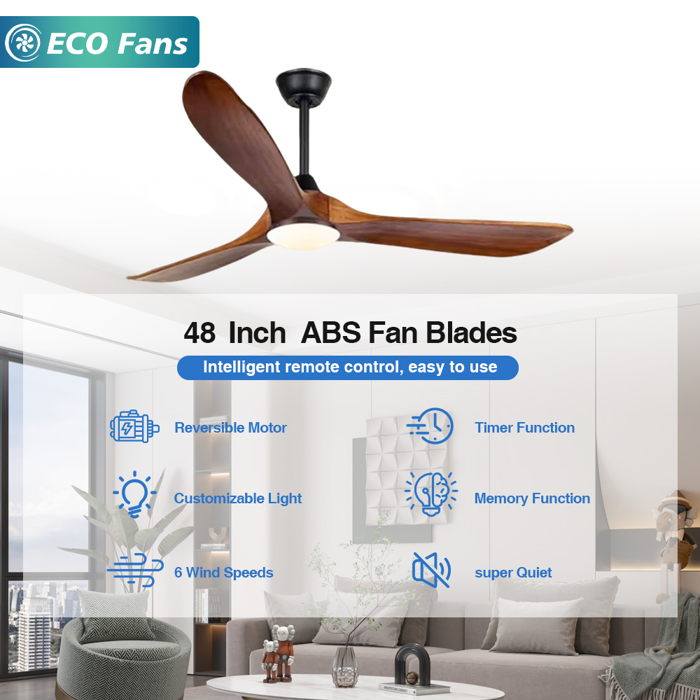 48" Ceiling Fan Light with ABS Blades, Powerful High Airflow, Remote Controlled LED Lamp for Indoor Use