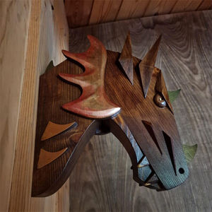 Cabeza de Dragón de Madera Hecha a Mano con Compartimento Secreto, Estante de Pared para <span class=keywords><strong>Escape</strong></span> <span class=keywords><strong>Room</strong></span>, Caja de Tesoro Oculta con Ranura Secreta - Product Image 1