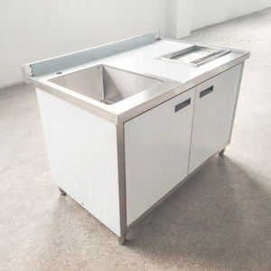 Meuble de cuisine en acier inoxydable avec plan de travail intégré, évier à légumes et évier à vaisselle, meuble de base moderne - Product Image 1