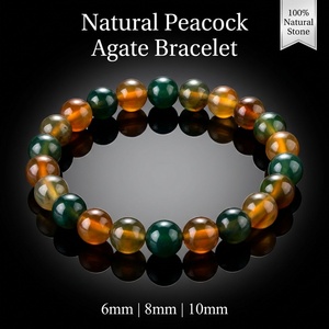 Pulsera de Cuentas de Ágata Pavo Real Natural de Alta Gama en Colores de 6/8/10 mm, en Oferta, para Hombre y Mujer - Product Image 1