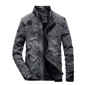 European and American style men's vintage long sleeve funky slim fit jeans coat motorcycle denim jacket
