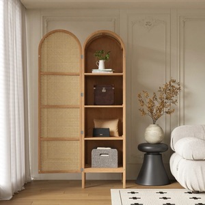 <span class=keywords><strong>Armoire</strong></span> de rangement en bois massif et rotin, design minimaliste, portes à charnières, petit espace, appartement, chambre à coucher, salon - Product Image 3