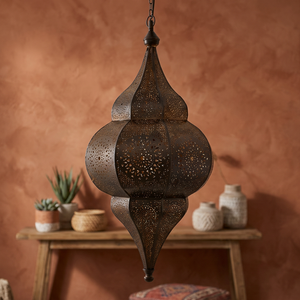 Lanterne en métal de conception marocaine en laiton AK dans une lanterne suspendue décorative finie antique pour la décoration intérieure/décor de festival - Product Image 1