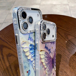<span class=keywords><strong>Cover</strong></span> per <span class=keywords><strong>iPhone</strong></span> 17 Air 16 Plus 15 Pro Max 14 13 12 11 con Lente Diamantata IMD a Luce Blu e Motivo Farfalla Floreale - Vendita all'Ingrosso - Product Image 3