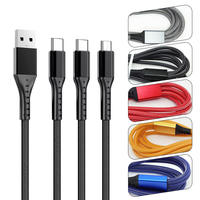 Kabel USB 3 in 1 Pengisian Cepat 66W 6A, Kabel Data Sinkronisasi Multifungsi Berbahan Nilon Kepang untuk Perangkat Huawei Tipe-C dan Android