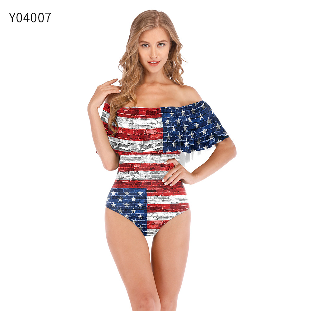 2021 Women Ruffled Single Collar Swimwear Girls One Piece Beachwear S-XL Y04007