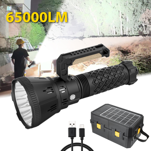 Bright Bird High Power Solar Industrial Waterproof 65000 Lumen Rechargeable LED Tactical Flashlight