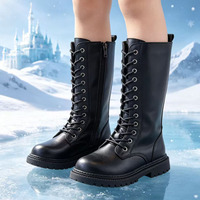 Bottines noires et blanches pour filles Yq 6608, fermeture éclair latérale, lacets, couleur unie, semelle extérieure en cuir artificiel, caoutchouc, loisirs