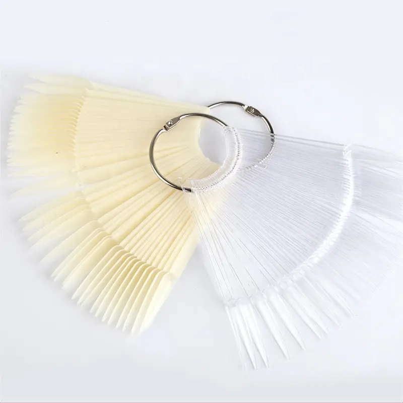 Kunstmatige Vinger Nagels 50 Stuks False Volledige Cover Plastic Sharp Fan Vorm Met Hoepel Display Nail Tips Practice Kleurenkaart