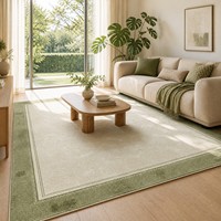 Fresh Sage Green Bordered Area Rug Modern Scandi Style Olive Cream Living Room Carpet Large Nature Inspired Home Rugs