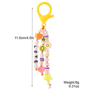 Porte-clés Bohème 2025 avec Fleur et Visage Souriant, Perles Colorées, Lettres Étoilées et Cœur, Accessoires de Luxe pour Femmes et Filles - Product Image 5