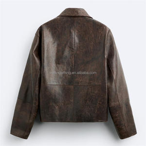 جاكيت جلدي رجالي مخصص بياقة قميص وتصميم متهالك بمظهر قديم - Product Image 2