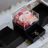 Lovebay Hot Sales Eeuwige Roos in Acryl Doos, Eeuwig Ge conserveerde Rozen in Vierkante Juwelendoos voor Valentijnsdag en Moederdag Cadeau