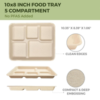 Plateau divisé Plateaux de service en bagasse Sugarfiber 10*8 pouces Plateau alimentaire 5 compartiments Assiettes en papier sectionnelles jetables sans PFAS