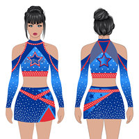 Ensemble d'uniformes de cheerleading deux pièces OEM pour filles, jupe et haut en polyester avec pompons et strass All Star, uniformes de cheerleading pour équipes