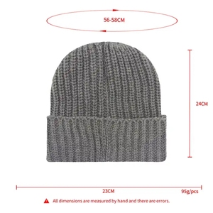 K1076 Venta al por mayor Unisex grueso peso pesado plano de punto invierno viaje sombreros personalizado cálido gorro en blanco - Product Image 2