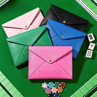 Porte-cartes en cuir PU style enveloppe avec bouton-pression, pochette de rangement pour cartes de règles de Mahjong, sac d'accessoires de Mahjong de voyage