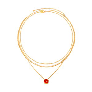 Collier superposé en acier inoxydable 316L plaqué or PVD avec pendentif fleur rouge, bijoux tendance - Product Image 2