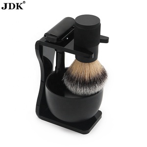Ensemble de brosses à barbe en poils synthétiques JDK pour hommes avec support de brosse de 3/4 pouces, bol à savon/tasse, manche en métal de qualité professionnelle, cadeau - Product Image 1