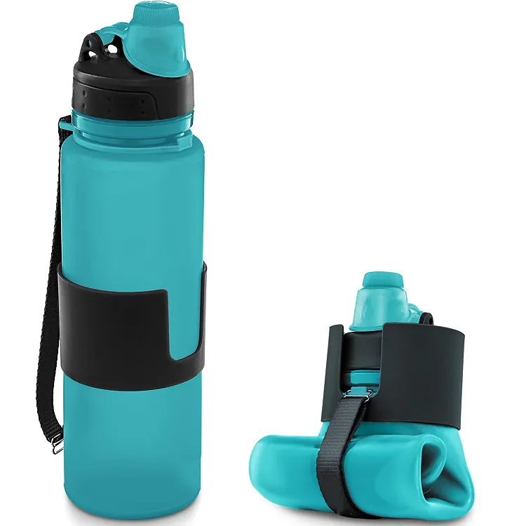 BPA Free wholesale custom logo 500ml portable leakproof food grade travel silicone collapsible drinking sport water bottle