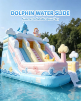 Toboggan gonflable commercial Dolphin pour enfants, toboggan gonflable extérieur pour location événementielle, anniversaires et fêtes en extérieur