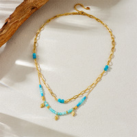 Mode transfrontalière rétro Style sud-asiatique bleu perlé chaîne empilée diamant accessoires en acier inoxydable collier en forme de O