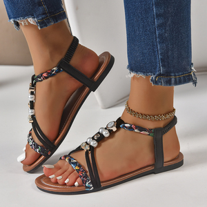 <span class=keywords><strong>2026</strong></span> Yaz Yeni Şık Sandaletler Yuvarlak Burunlu Dokuma Moda Dış Mekan Düz Sandaletler Büyük Beden Günlük Kadın Sandaletleri - Product Image 2