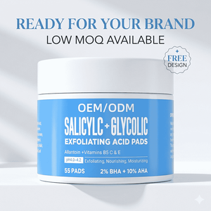 Private Label Exfoliating Pads Salicylic Glycolic Acid Wipes for Face Acne Pores Treatment 2% BHA 10% AHA <strong>Skin</strong> <strong>Care</strong> Toner - Product Image 1