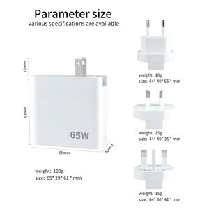 Зарядное устройство GaN 65 Вт с логотипом на заказ, <span class=keywords><strong>3</strong></span> порта USB Type-C PD, адаптер для ноутбуков и мобильных телефонов, вилка стандарта США, дорожный блок питания 65 Вт - Product Image 2