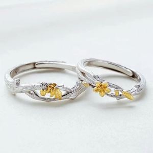 Romantic <b>Silver</b> Plated Flower and Tree Couple <b>Rings</b> for Women <b>Men</b> Wedding Engagement <b>Ring</b> Jewelry - Product Image 1