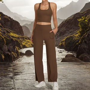 Conjunto Deportivo de 2 Piezas para Mujer, Diseño Sólido, Transpirable, Pantalones con Cintura Elástica y Top con Logotipo Frontal para Entrenamiento y Yoga - Product Image 2