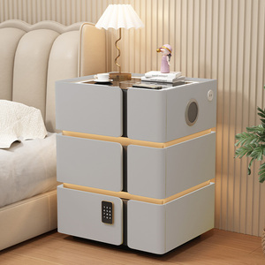 Table de chevet intelligente noire, table de chevet flottante à trois tiroirs avec recharge sans fil, pas d'installation requise - Product Image 5