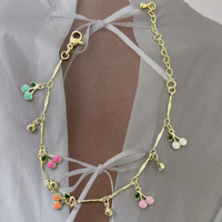 Ensembles de bijoux de chaîne de fruits sucrés colorés collier en laiton plaqué or 18 carats bracelet de cheville ensemble de bijoux en émail cerise cristal